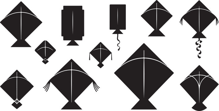 Collection of Diverse Indian Kite Silhouette Shapes

Traditional Fighter Kites Silhouette for Makar Sankranti

Patang Silhouette Set for Indian Cultural Festivals

Uttarayan Kite Festival Silhouette V