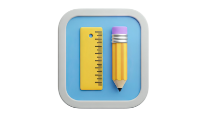 3D Icon of Ruler and Pencil on Blue Background