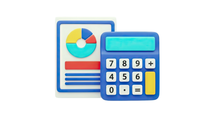 3D Render of Calculator and Chart on White Background
