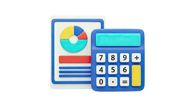3D Render of Calculator and Chart on White Background - Powered by Adobe