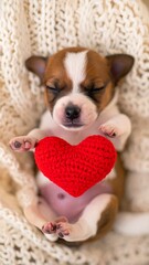Tiny puppy with red heart