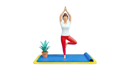 Woman Practicing Yoga Tree Pose on Mat with Plant