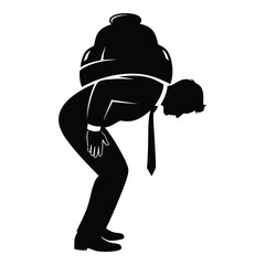 Businessman in suit bowing with tie hanging down