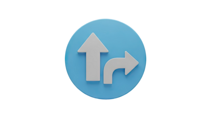 3D Traffic Lane Arrow Icon: Straight Ahead and Right Turn