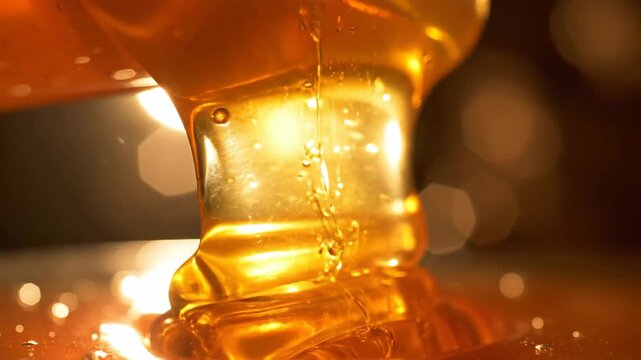 Thick Golden Honey Drizzles in Warm Light