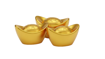 Golden Chinese Ingots (Yuanbao) on White Background