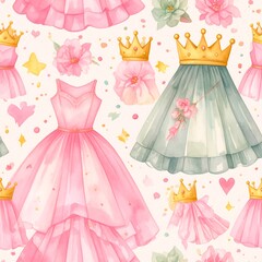 Watercolor princess dresses pattern