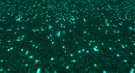Abstract digital background with glowing green data points in matrix