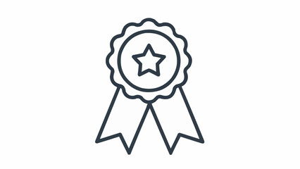 Award ribbon with star icon simple line art illustration.