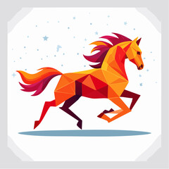 Dynamic fire horse illustration, crafted in a striking geometric style, embodying the vibrant spirit of the Chinese Lunar New Year and auspicious beginnings