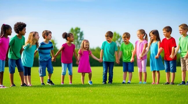 Children standing in a circle outdoors.