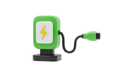 3D Green Electric Car Charging Station with Lightning Bolt Icon