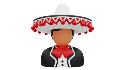 3D Mexican Mariachi Icon with Sombrero and Red Bow Tie