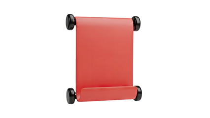 3D Red Scroll with Black Rollers on White Background