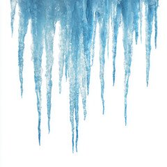 bright blue white hanging icicles on white background