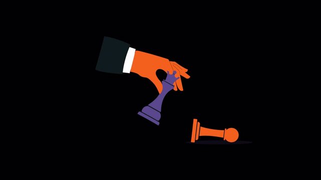 Hand Moving Chess Piece to Knock Down Pawn. Business Strategy Concept Animation Video - Transparent