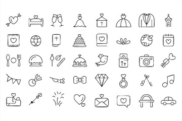 Naklejka premium Love and Marriage Line Icons for Event Planning Templates