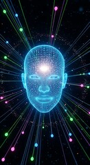 Fototapeta premium Artificial Intelligence - Digital Brain with Neural Network Connections.