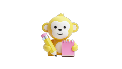 Cartoon Monkey Writing in Notebook with Pencil