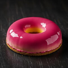 Pink Glazed Donut on Dark Surface