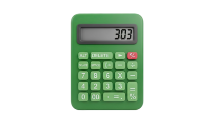 Green Calculator Displaying '303' with Numeric and Function Keys
