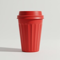 Red disposable cup with lid on white background