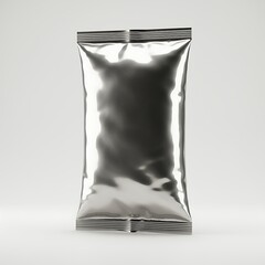 Empty metallic snack bag on white background
