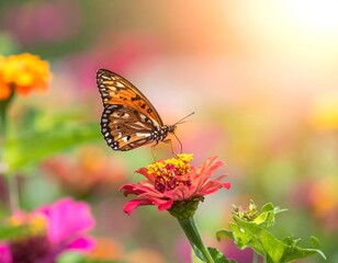 Fototapeta premium Close-up of a butterfly on a vibrant flower in a sunny garden