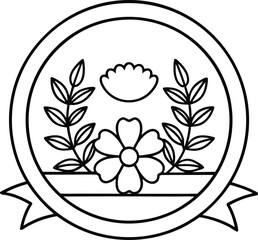 Fototapeta premium Mother Day Floral Badge Line Art Circular Frame With Ribbon 1