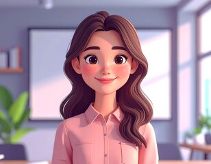 Animated woman smiling, set in an office