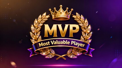 A luxurious MVP logo, the symbol of ultimate achievement in the game, along with the text "Most Valuable Player," in a purple color scheme.