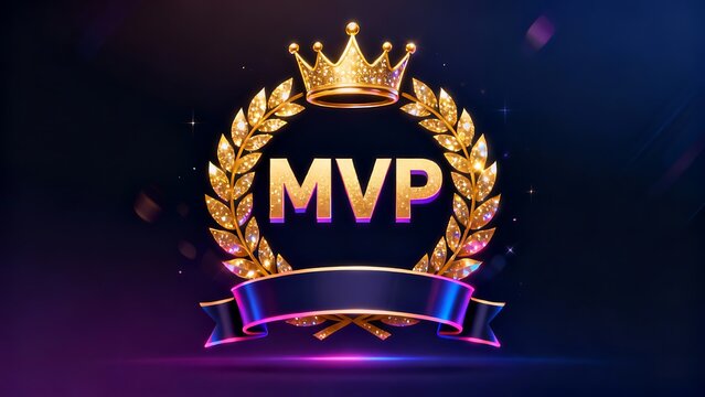 A MVP logo, a symbol of ultimate achievement in the game, with space to include information about the most valuable player. Blue color scheme.