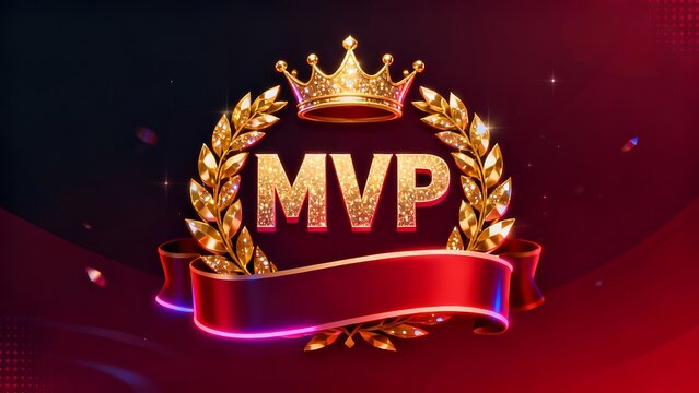 A MVP logo, a symbol of ultimate achievement in the game, with space to include information about the most valuable player. Red color scheme.