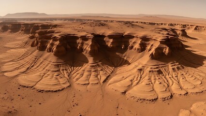 Mars landscape showing eroded rocks and sediment patterns