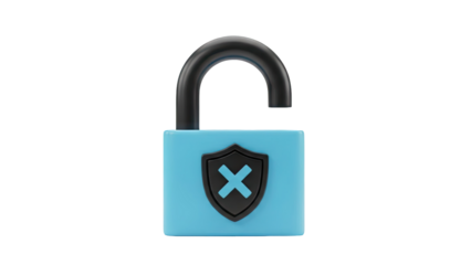 Unlocked Blue Padlock with Security Shield Icon