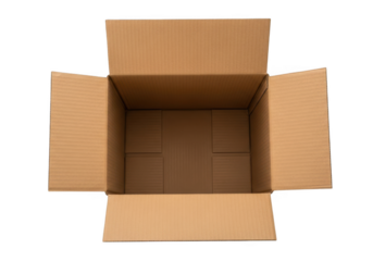 Open empty cardboard box on black background