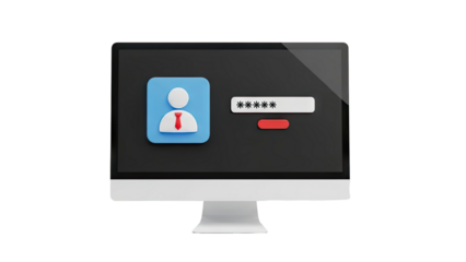 3D Login Screen Icon: User Profile and Password Field