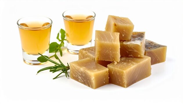 Traditional icelandic fermented shark cubes with schnapps glass