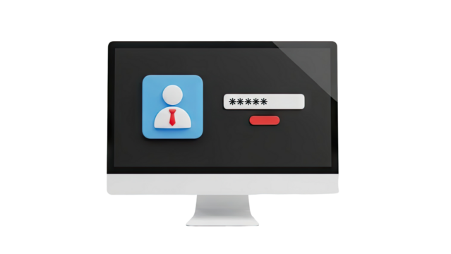 3D Login Screen Icon: User Profile and Password Field - Powered by Adobe