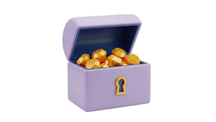 3D Render of Open Treasure Chest Filled with Golden Gems