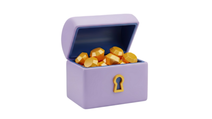 3D Render of Open Treasure Chest Filled with Golden Gems