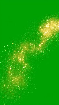 Golden Sparkle Trail Swirling Motion Against A Vibrant Green Screen Background With Bright Lights And Bokeh Effects
