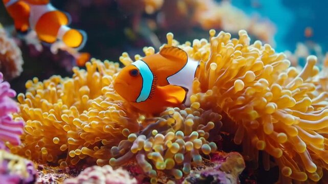 Clownfish Swimming Among Coral Reefs Underwater Scene
