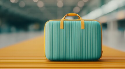 A vibrant turquoise bag with a textured design sits on an orange surface, highlighting modern design in an indoor space.