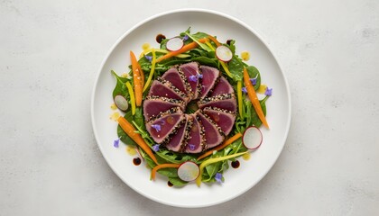 Seared Tuna Salad with Sesame Seeds and Fresh Vegetables