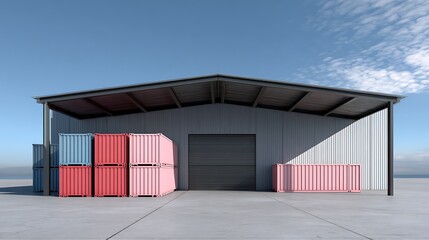 Industrial storage facility with shipping containers warehouse exterior view urban landscape