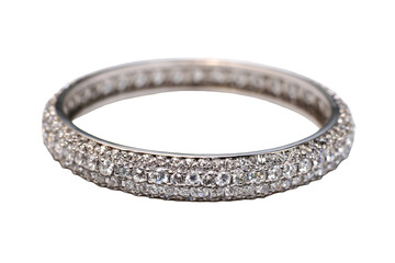 Elegant diamond wedding band displayed on white background jewelry photography studio setup close-up view luxury concept