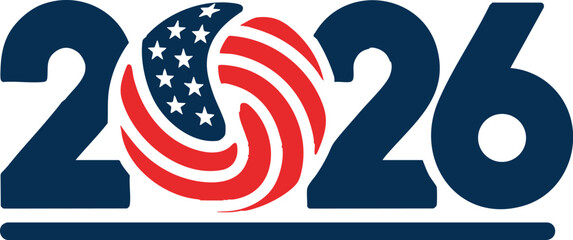 United states of america 2026 logo design with american flag colors and stars for patriotic event