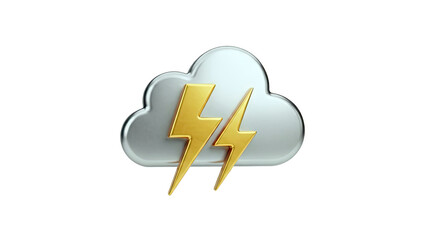 3D Cloud with Lightning Bolt Icon on White Background