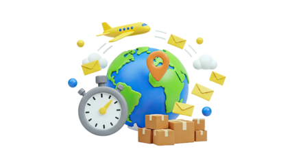 Global Delivery Concept with Airplane, Earth, and Packages